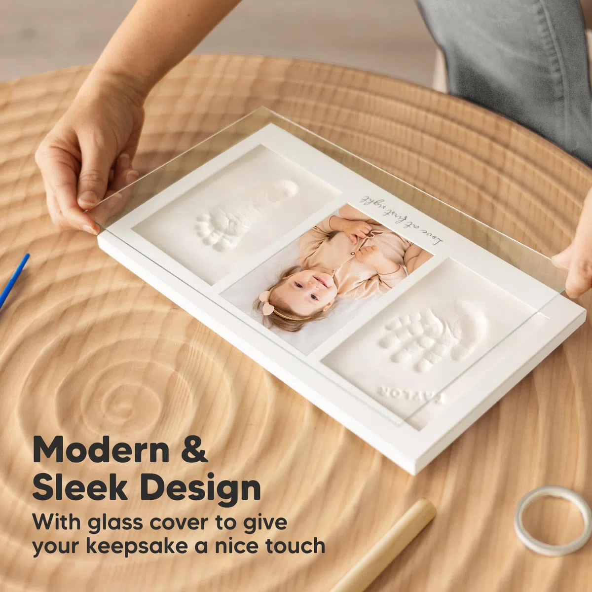 KeaBabies Bambino Impronta di mano Ricordo Kit - Cornice per foto con stampe per neonati - Kit artistici con memoria della scuola materna - Baby doccia Cornici per ragazze, ragazzi (Ash Wood)