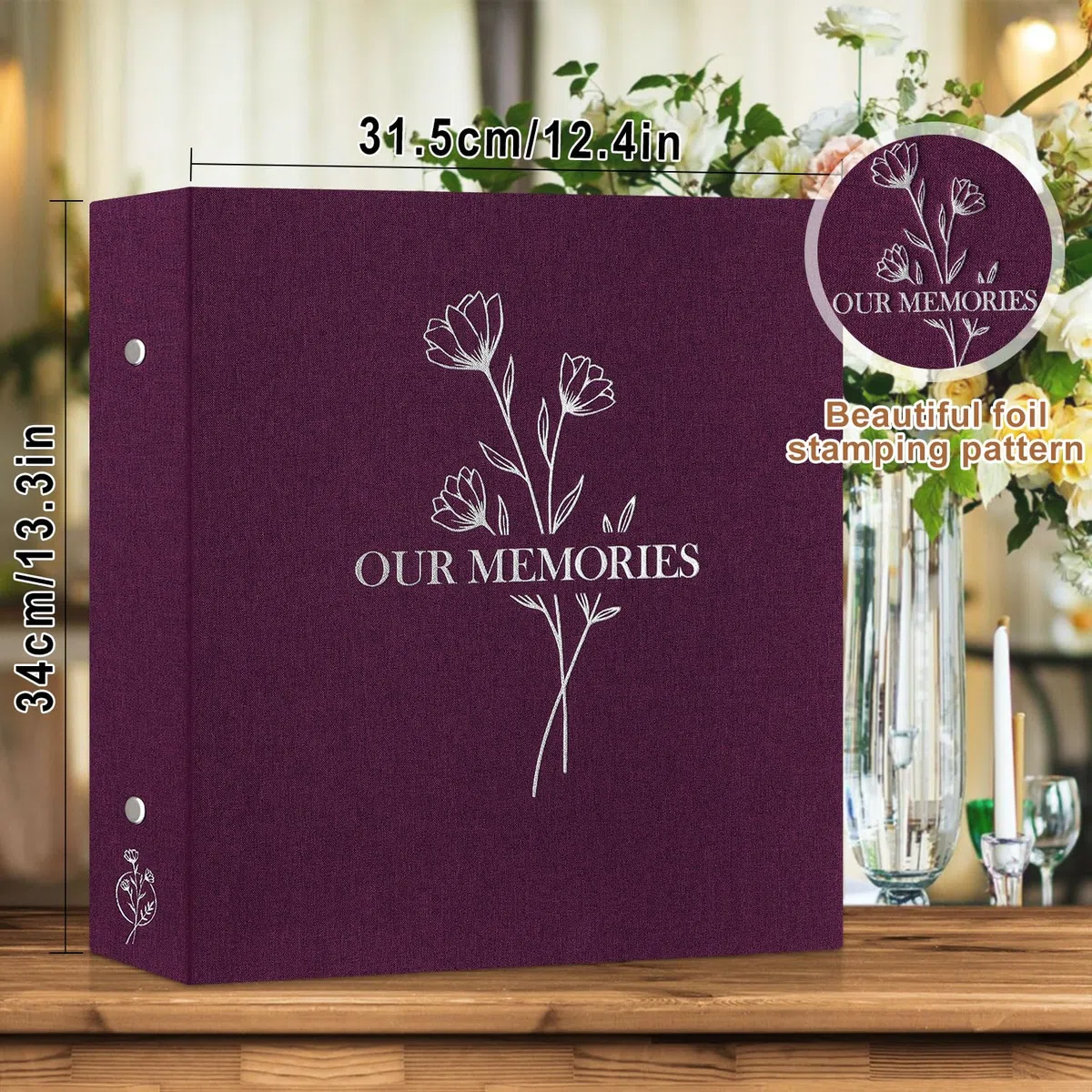 Lanpn Lino Album Fotografico 10x15 1000 Tasche, OUR MEMORIES Grande Biancheria Album Foto Portafoto Verticale Orizzontali Tascabile Tasca (Viola)