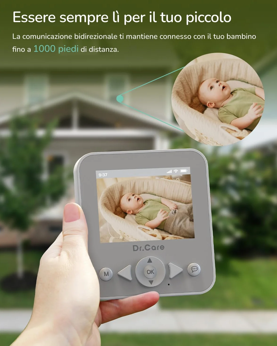 Dr.Care NeoView Baby Monitor Video - Schermo 2.8", Audio Bidirezionale, Registrazione Loop, Visione Notturna, Monitoraggio VOX, Sensore Temperatura, Ninne Nanne, Clip Cintura, Supporto 128GB