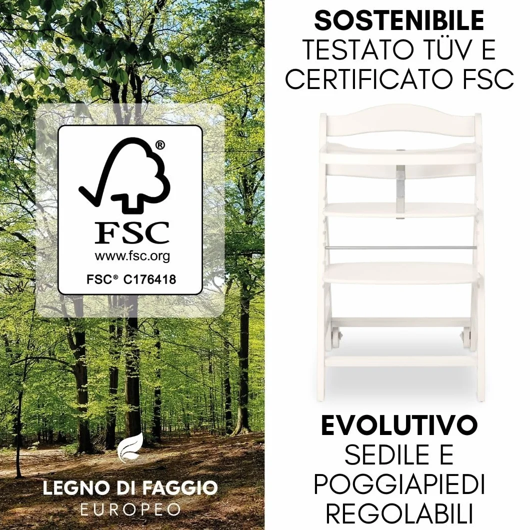 Hauck Seggiolone Beta+ Newborn Set - Seggiolone Evolutivo in Legno 2in1 con Sdraietta Neonati, Bianco