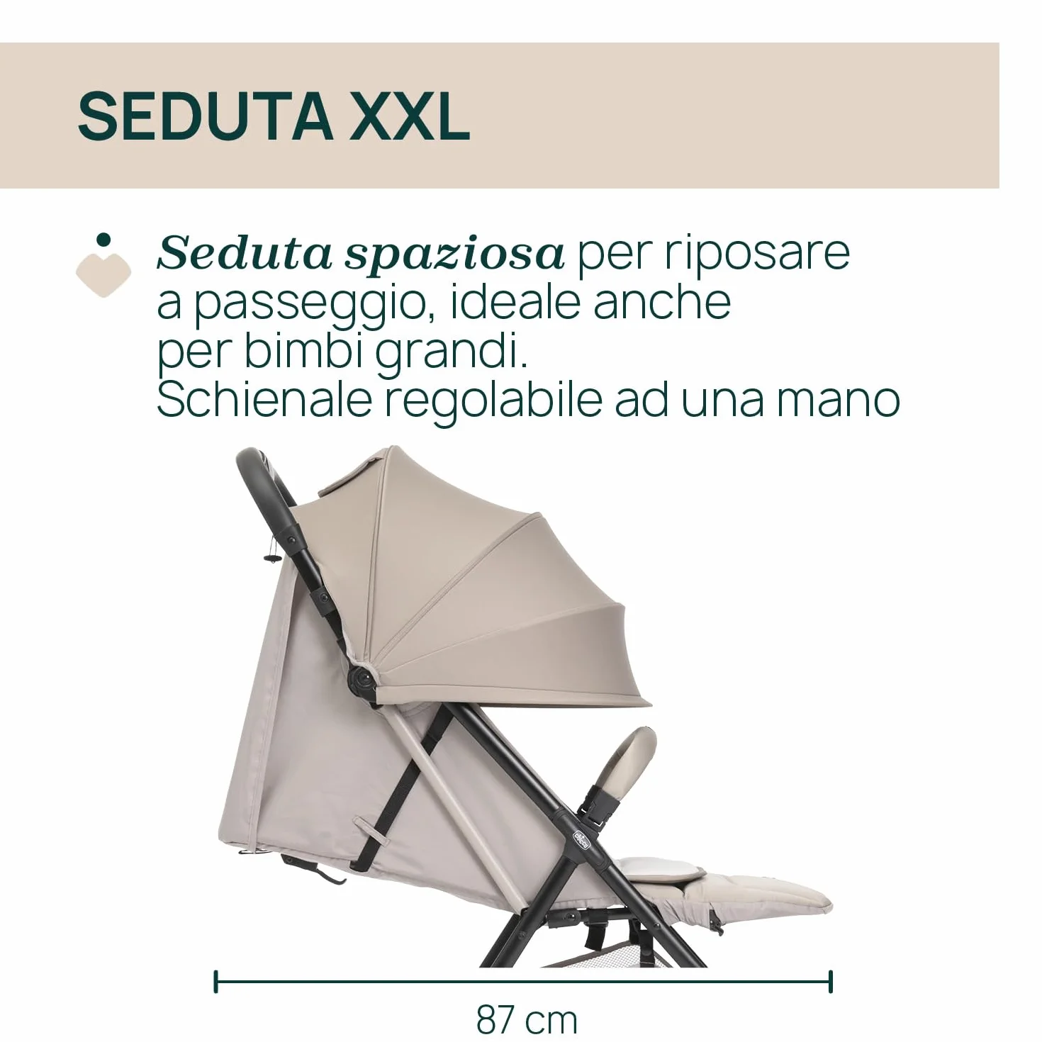 Chicco Passeggino Taormina 0+ Mesi - 22 Kg Leggero Chiusura Smart Compatta Capotte Estensibile UV50+ Antipioggia Schienale Regolabile Poggiagambe Beige