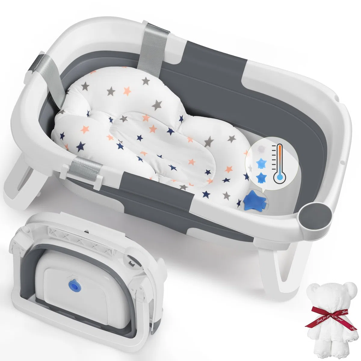 DEANIC Vasca da bagno portatile per neonati da 0 a 12 mesi, non occupa spazio, vasca per bambini (grigio)