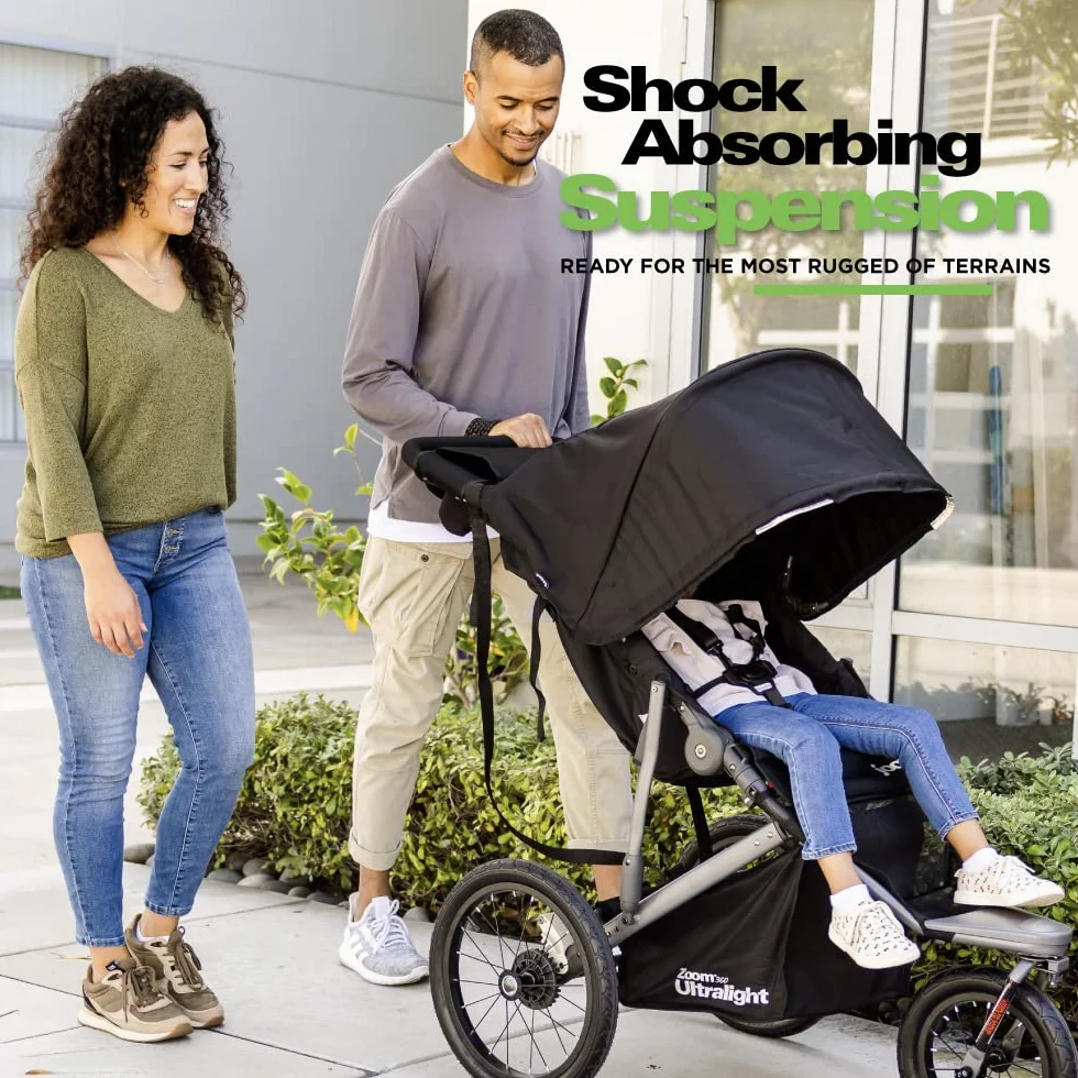 Joovy Zoom 360 Passeggino Da Jogging Ultraleggero, Capottina Grande, Pneumatici Ad Aria Extra Large, Nero