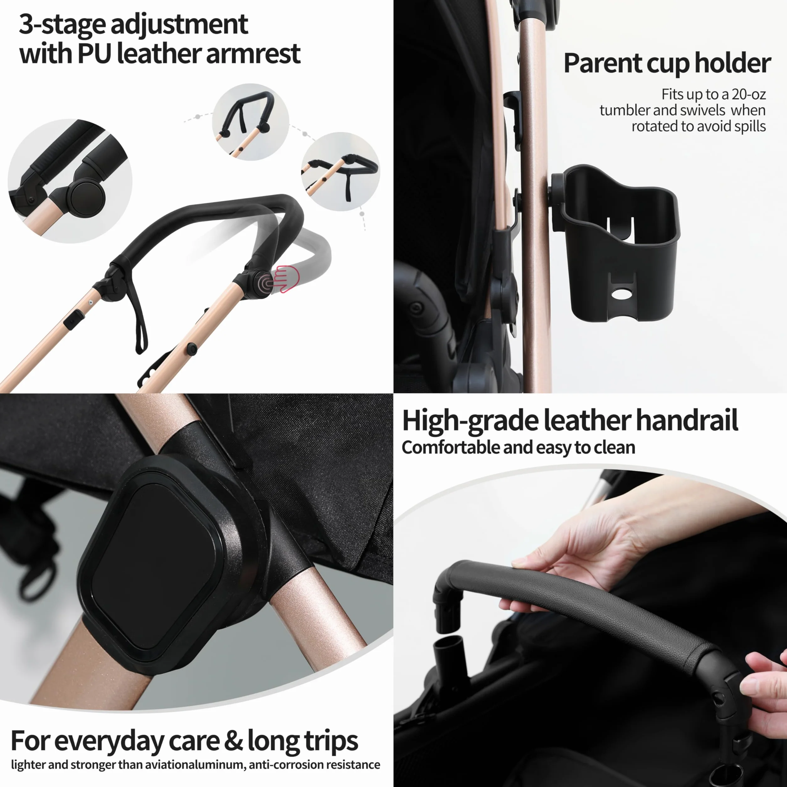 Passeggino Trio 3 in 1 Pieghevole in Un Clic con Telaio in Lega di Alluminio V10 Black