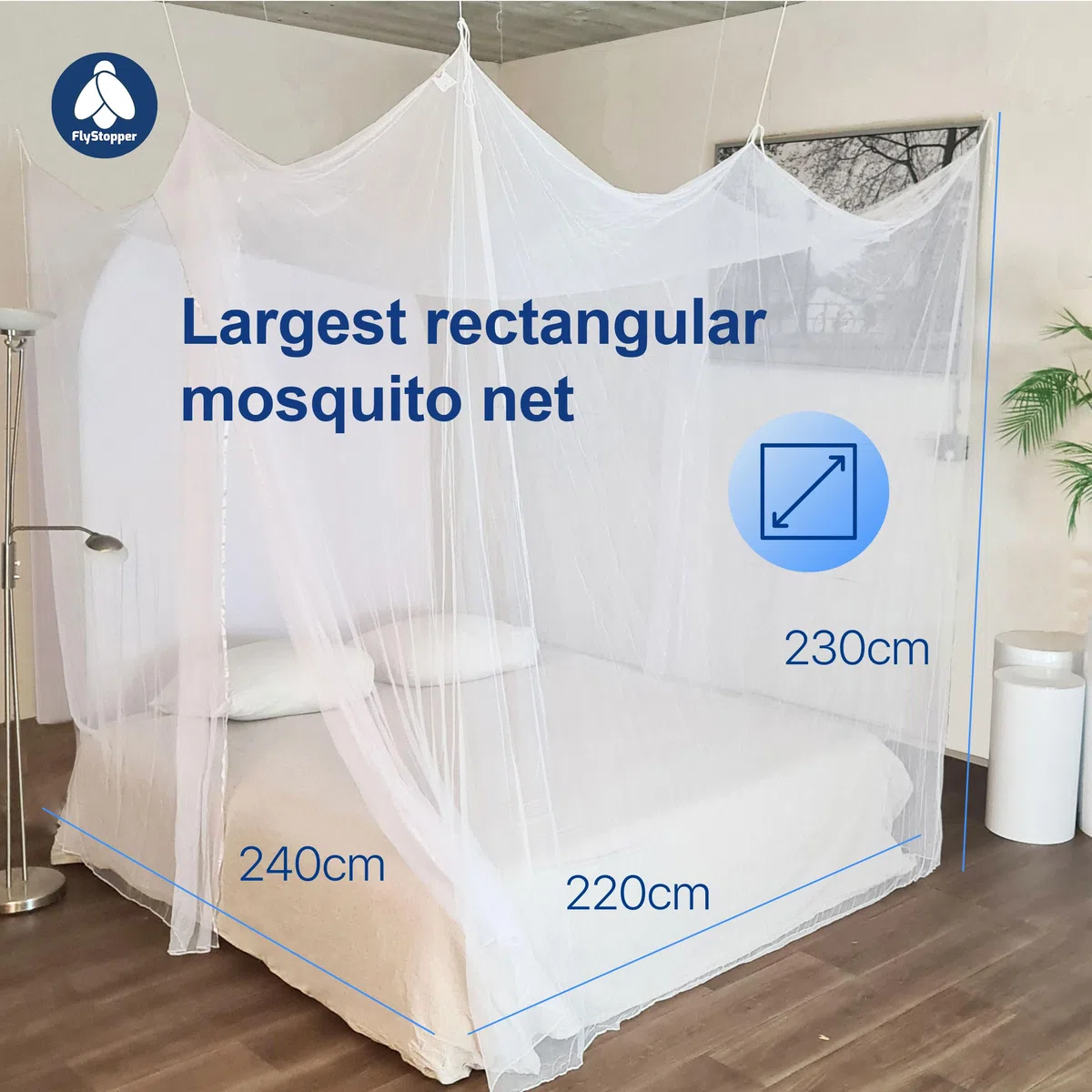 Zanzariera per letto matrimoniale XXL – 240 x 220 x 230, XXL per letto, fori fini, tenda a rete rettangolare da viaggio, protezione dagli insetti, 2 voci, facile da installare, borsa per