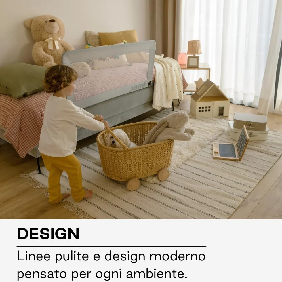 Jané Sponda Letto Ribaltabile 140 cm Extra Alta Traspirante Pieghevole con Borsa Trasporto Grigio