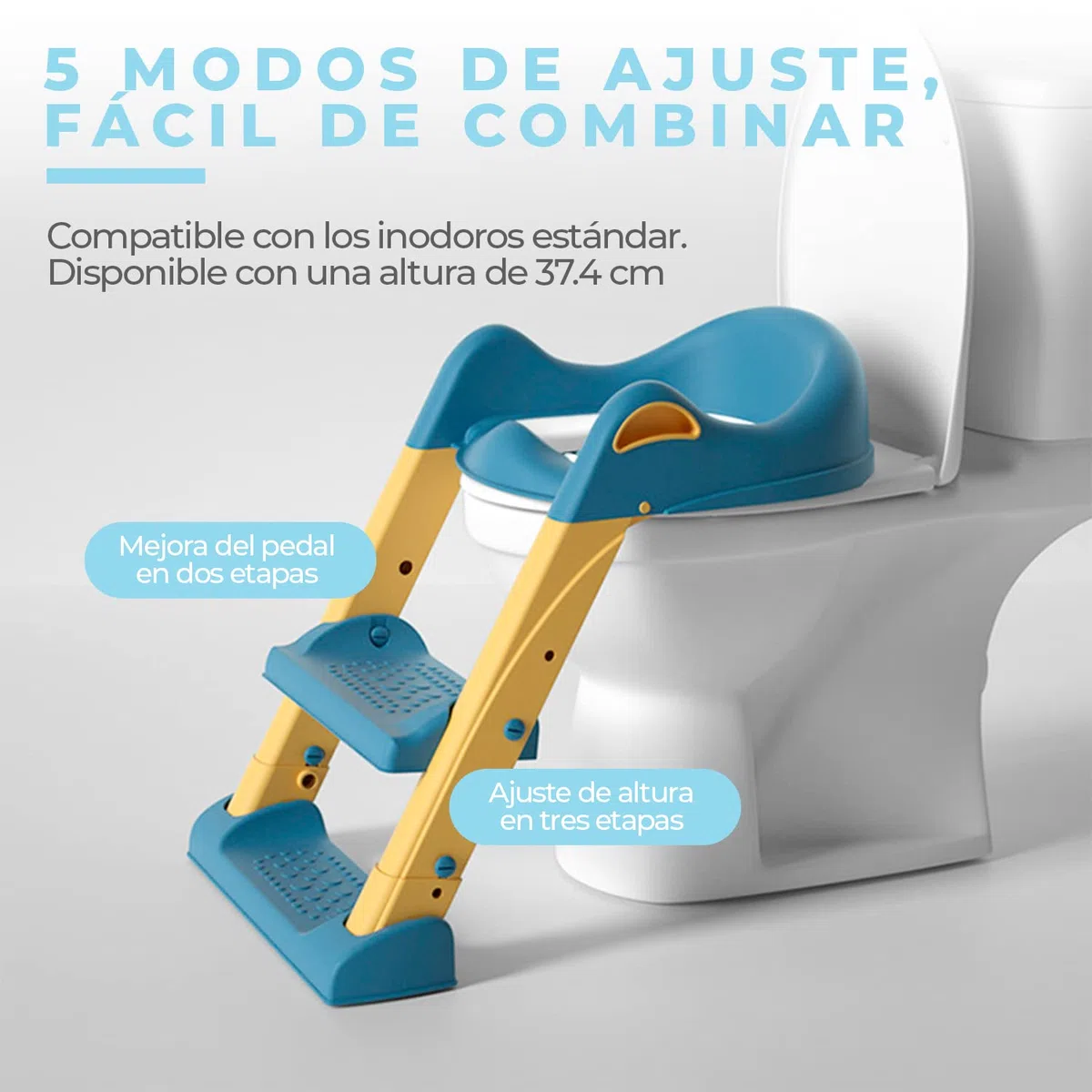 Edibaby, Riduttore Water Bambini, con Scaletta, per l’Addestramento alla Toilette, Portatile, Regolabile, Piena Compatibilità, Cuscino Imbottito, da 1 a 7 Anni (Blu e giallo)