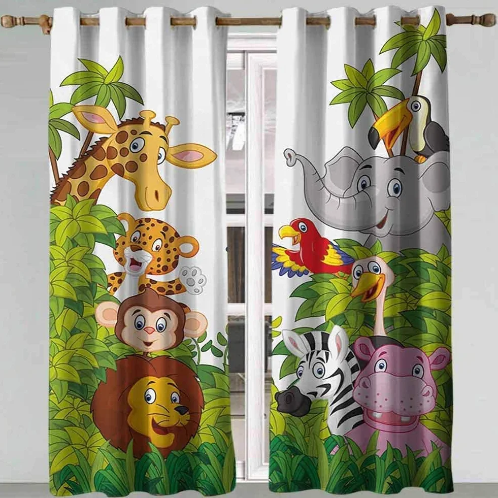 Tende Oscuranti 3D Stampa Cartoon Zoo Giungla Animale 150x166 cm 2 Pannelli Termiche Isolanti