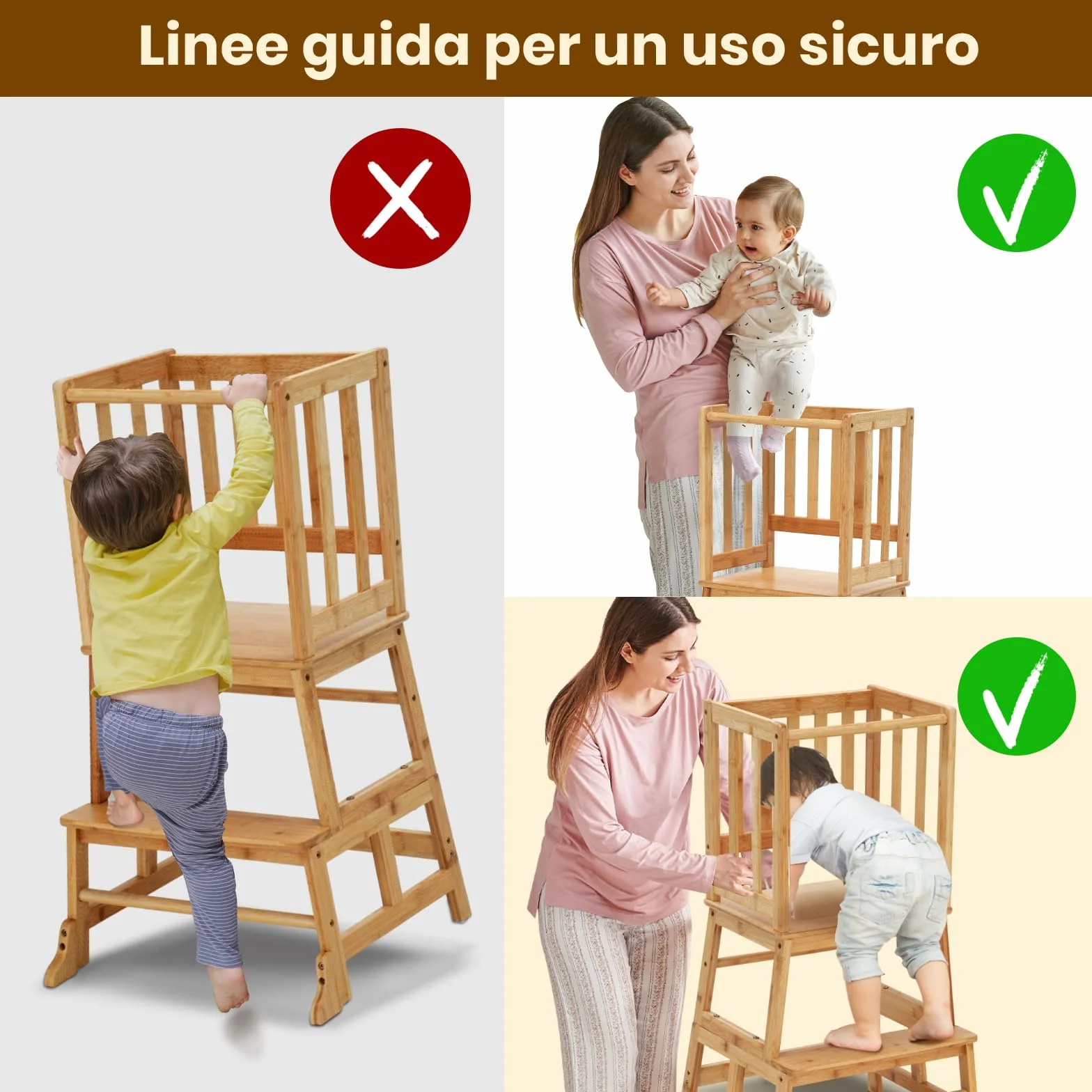 COSYLAND Torre Montessoriana per Bambini 18-36 Mesi - Torre di Apprendimento con Struttura a A Antiribaltamento, Legno Naturale