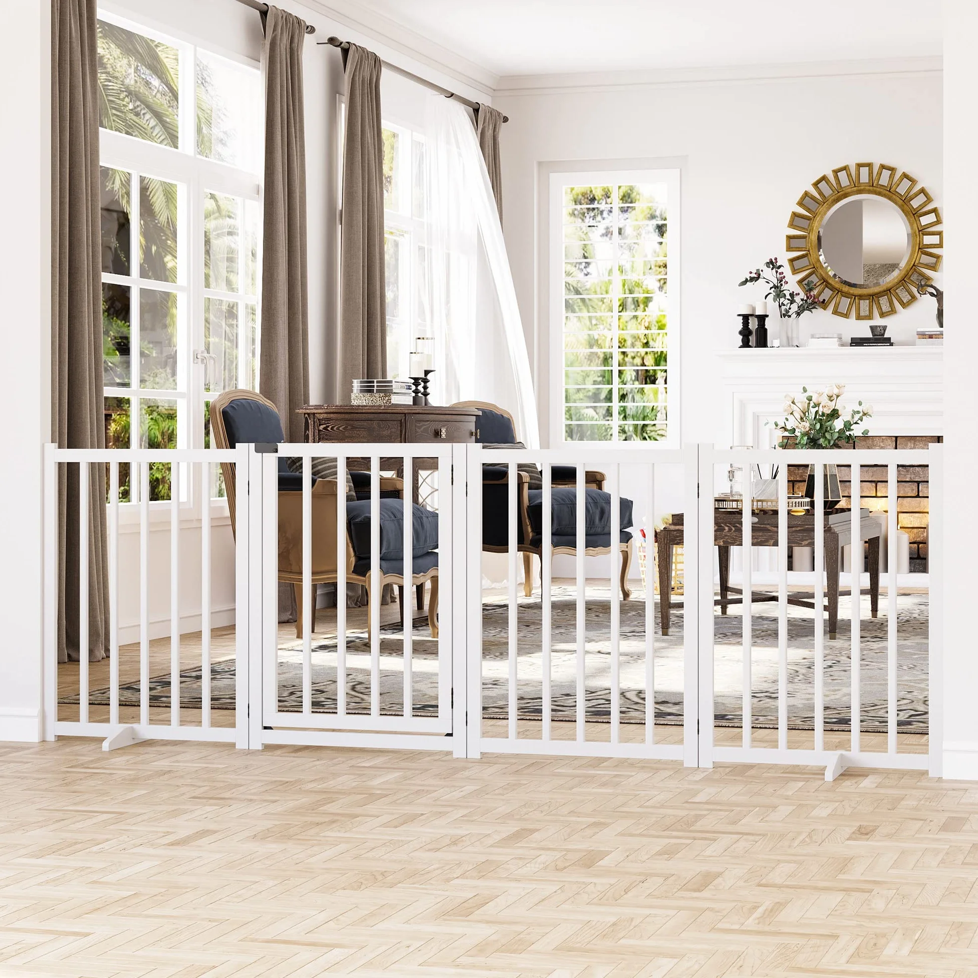 PawHut Cancellino Pieghevole per Cani Taglia Piccola/Media 4 Pannelli Legno 237.5x36x80 cm Bianco