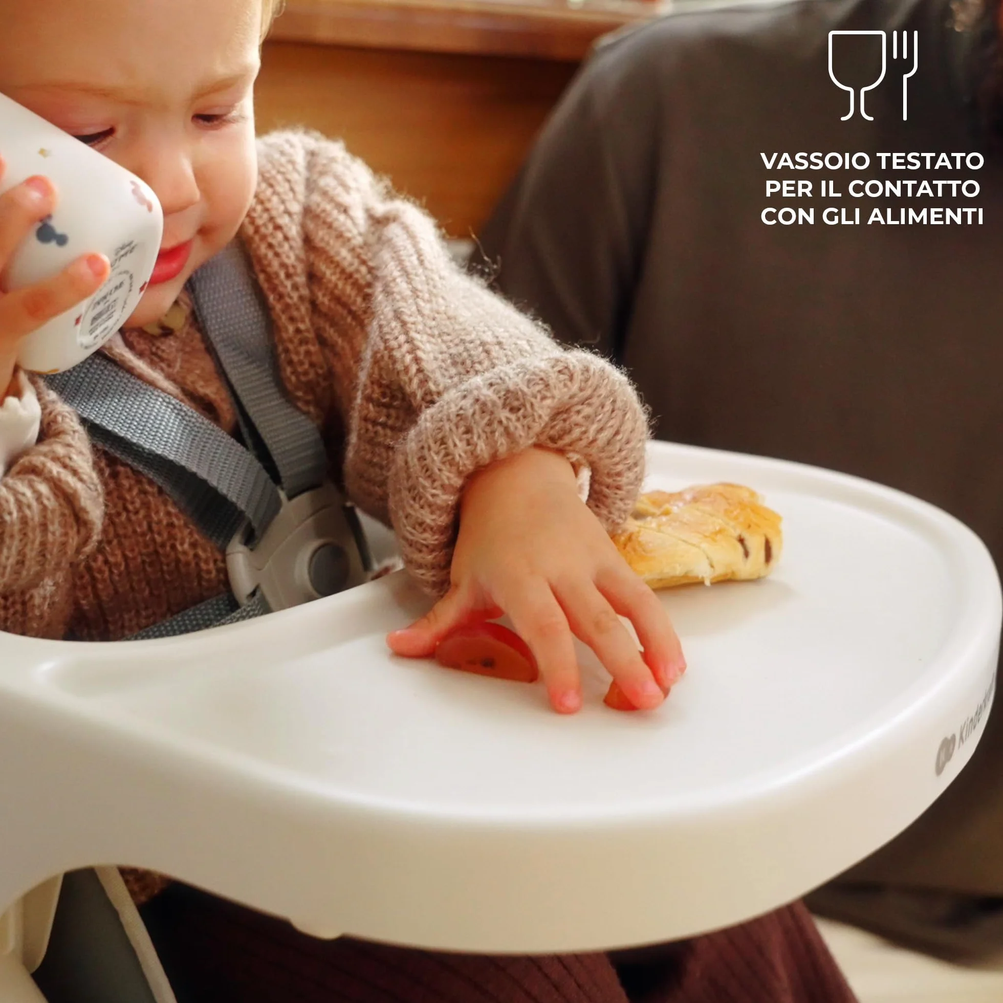 Kinderkraft DINNLY Seggiolone Pappa Rialzo da Sedia Vassoio Regolabile per Bambini 6 Mesi-5 Anni Grigio chiaro