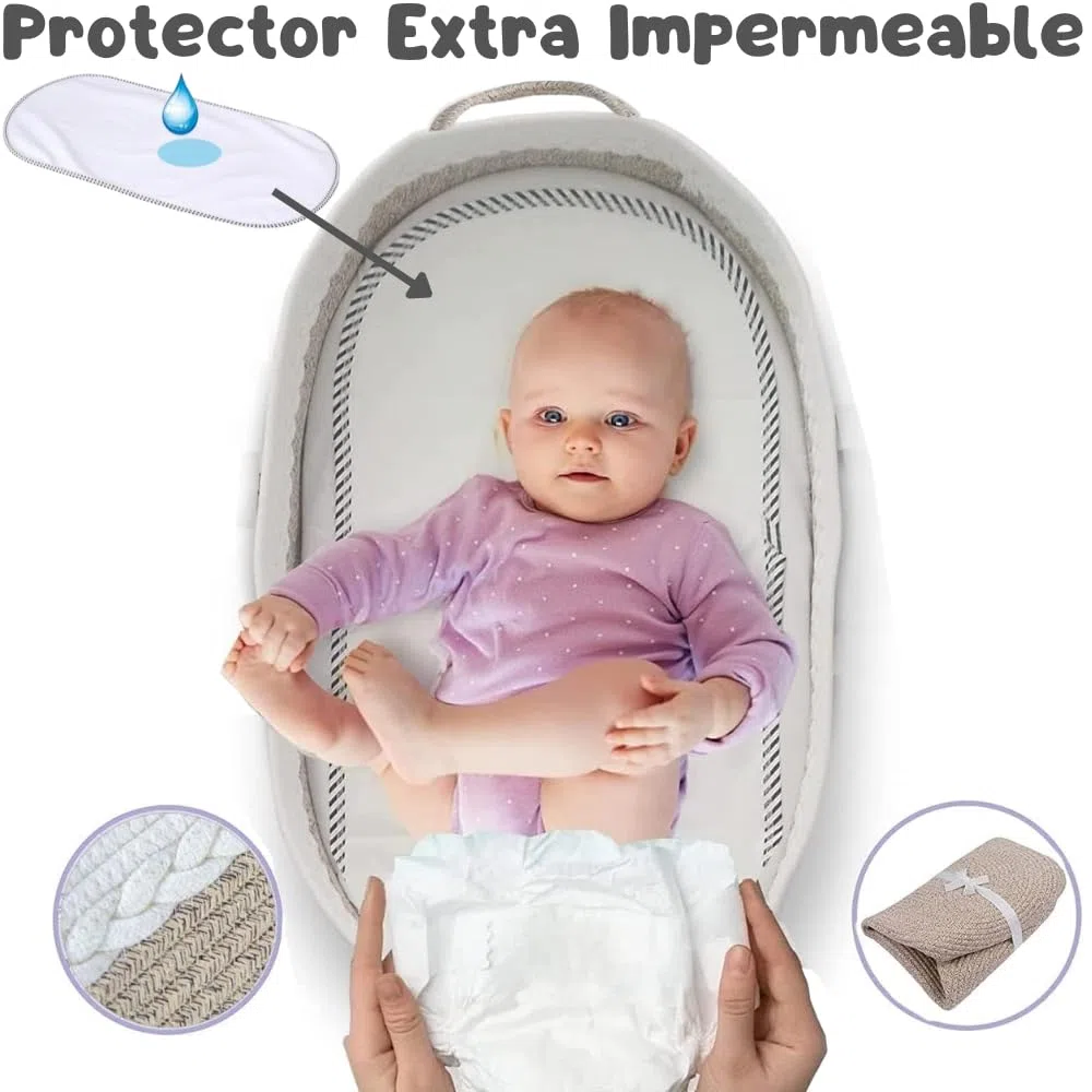 Cestino fasciatoio portatile e pieghevole per cambio pannolini, cestino + materasso morbido + fodera rimovibile + protezione extra impermeabile + borsa da viaggio, confezione completa neonato