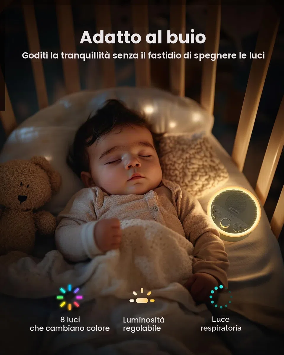 Renpho Macchina Rumore Bianca, con luce notturna per il sonno del bambino, macchina per il sonno senza loop 29 Hi-Fi, suoni rilassanti per rilassarsi, white noise machine per bambini, adulti