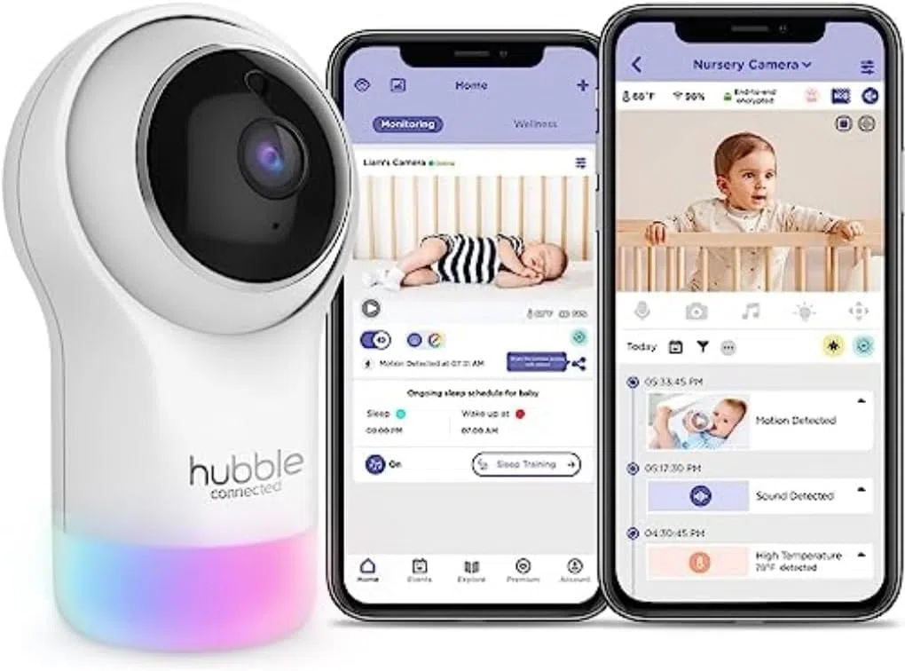 Hubble Pal Glow WiFi Smart Hd1080P Remote Pan, Tilt e Zoom Camera con Talkback Bidirezionale per il Monitoraggio di Neonati e Animali Domestici, Bianco