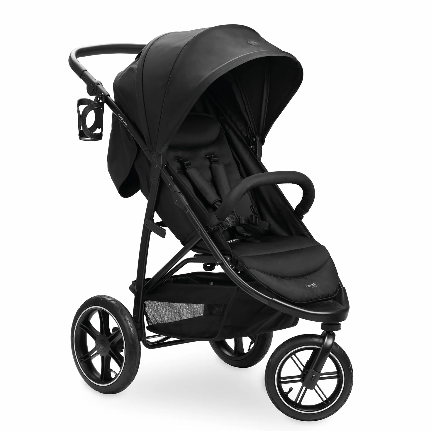 Hauck Rapid 3 Air Nero Passeggino 3 Ruote Gonfiabili Ammortizzate dalla Nascita fino a 22 kg Schienale Reclinabile Maniglione Regolabile Cappotta UPF 50+ Cesto Portoggetti Pieghevole