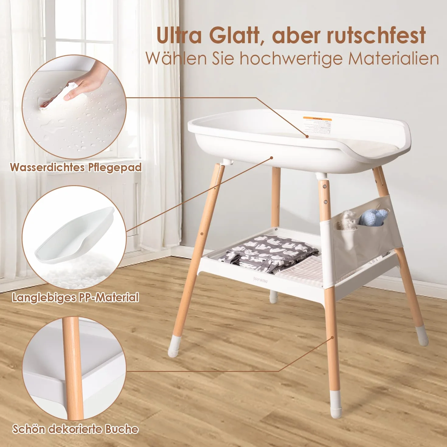 Beberoad Fasciatoio Neonato Regolabile in Altezza 51x79x90CM Bianco 0-12 Mesi 25kg