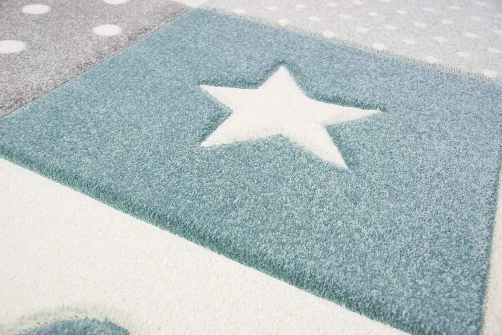 CARPETIA Tappeto da Gioco per Bambini con Stelle e Nuvole in Blu Grigio Crema Größe 160x230 cm
