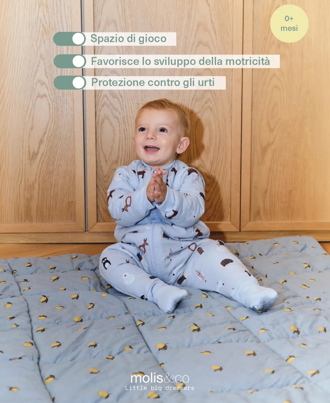 molis&co - Tappeto Gioco Bambini e Neonati 120x120x5cm - Tappeto Morbido Bambini - Tappeto Gioco Neonato Pieghevole, Reversibile e Lavabile - 100% Cotone (OEKO-TEX 100) - Colima