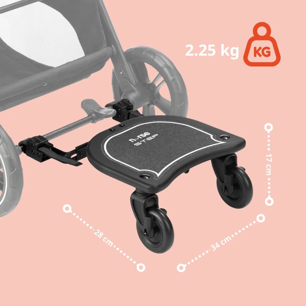 Nurse Piattaforma Monopattino per Passeggino e Seggiolino, Universale fino a 20 kg, Antiscivolo, Installazione Facile senza Attrezzi
