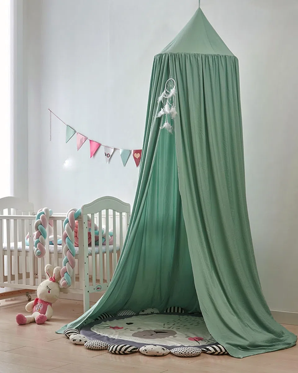 Surwin Baldacchino per Letto Bambini, Tenda Zanzariera Cupola Rotonda Baldacchino per Decorazione Lettino Culla Bambini Cameretta Camera da Letto Lettura - Lago Verde