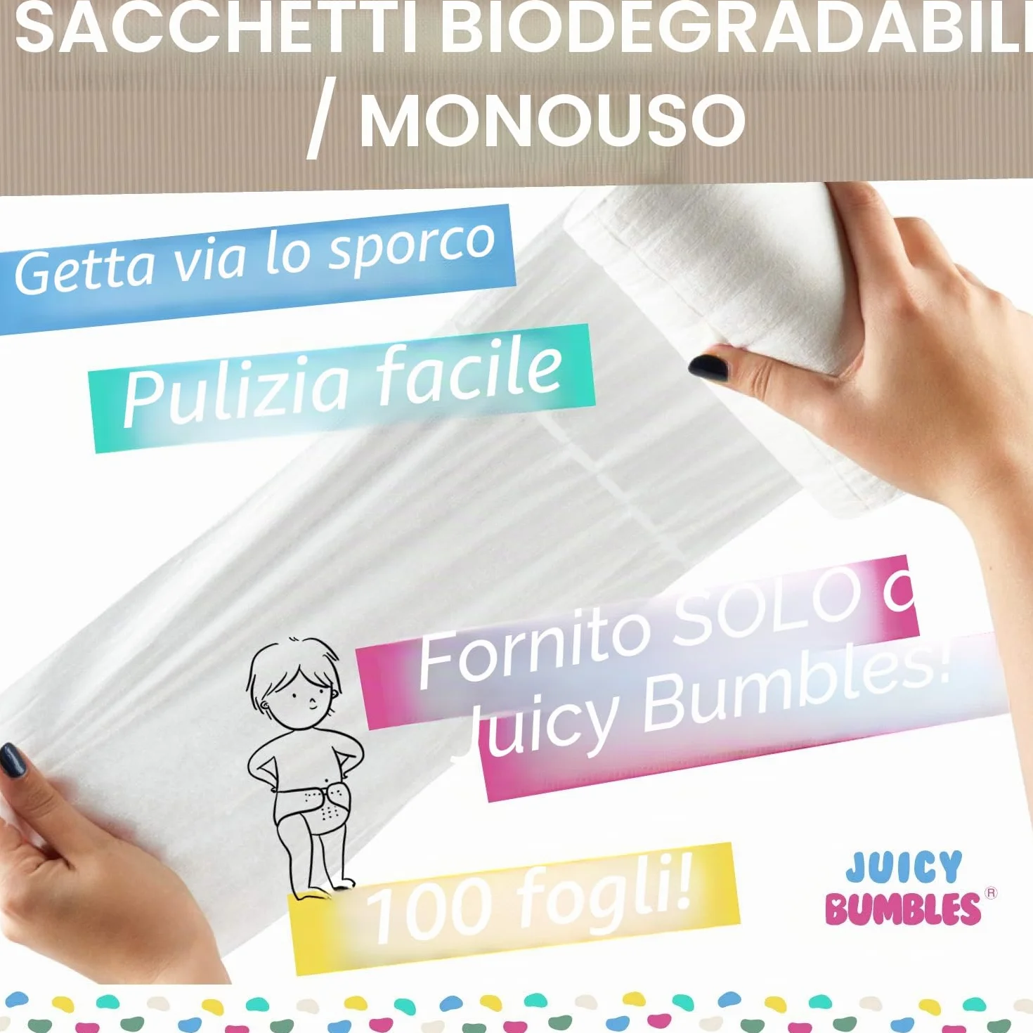 Confezione Pannolini Riutilizzabili Inserto Lavabile Rotolo Fogli Monouso Borsa Pannolino