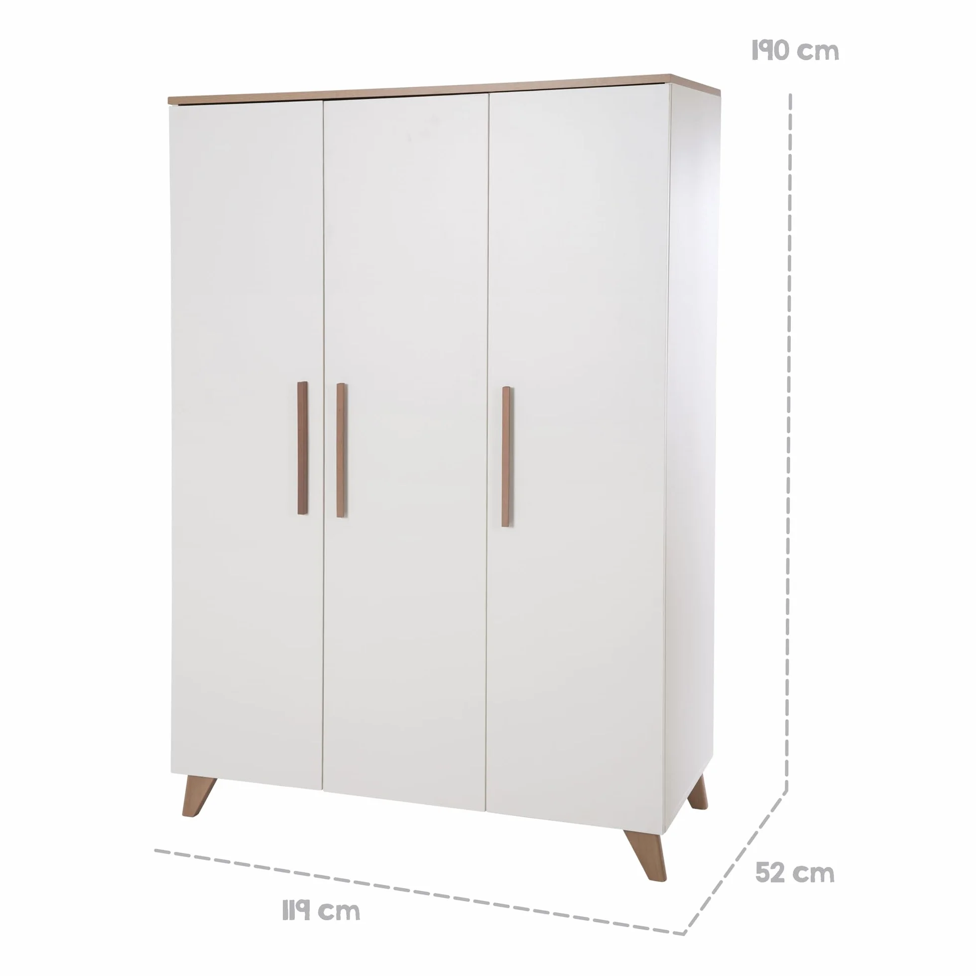 roba Set per cameretta bambini 3 pezzi Lettino 70x140 cm convertibile fasciatoio 3 cassetti armadio bambini Maniglie piedi legno massello Bianco rovere scuro