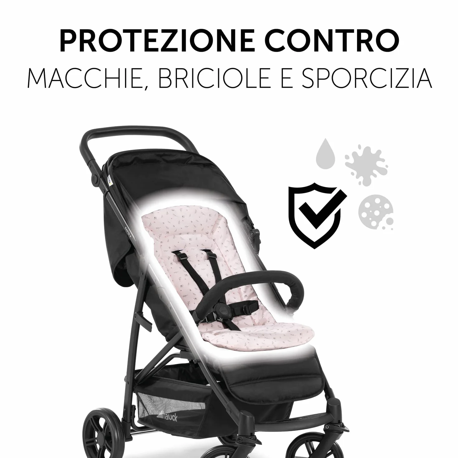 hauck Copriseduta Passeggino e Rimorchio Bici Universale, Fiori Rosa - Protezione Seduta Imbottita, Rivestimento in Cotone, Compatibile con Cintura 5 Punti