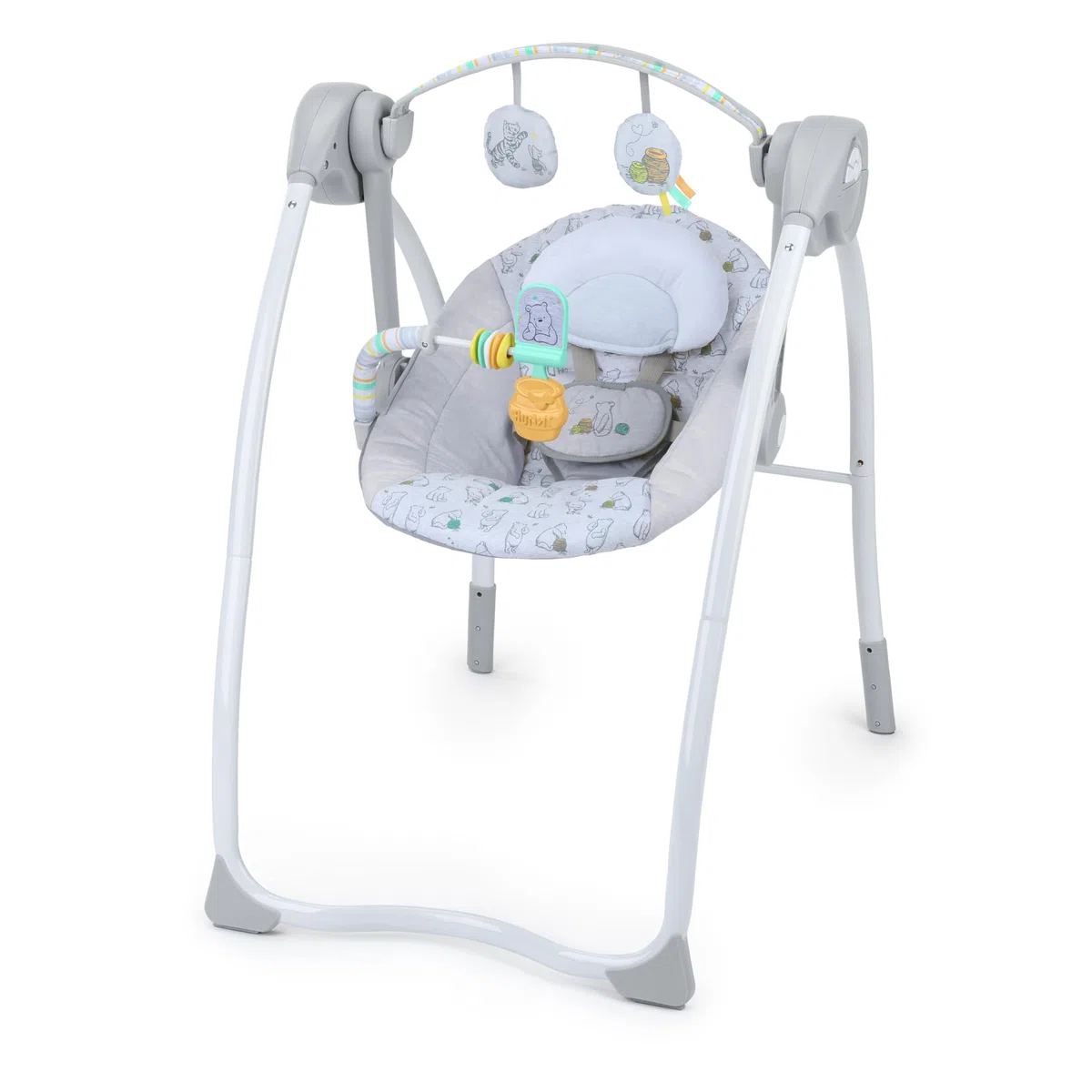 Disney Baby Altalena Neonato Winnie the Pooh di Bright Starts – 6 Velocità, Timer, Pieghevole, Barra Giochi Rimovibile, Unisex, da 0 a 9 kg