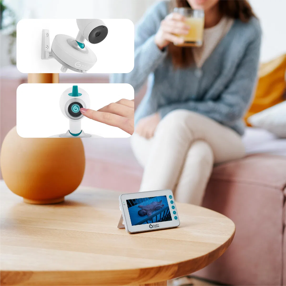 Babymoov Yoo Moov Baby Monitor Video Motorizzato 360°, Tutto in Uno, Bianco