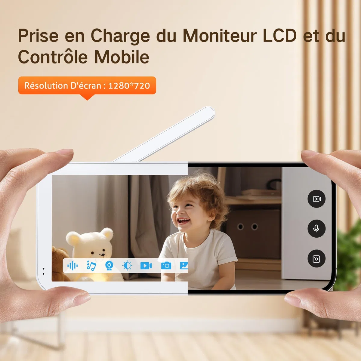 2K 5" Babyphone Camera con App Telefono, Rotazione a 360° Luce Notturna Colorata, Zoom 4X, Monitoraggio del Movimento, Monitoraggio Automatico, Area di Allarme Personalizzata