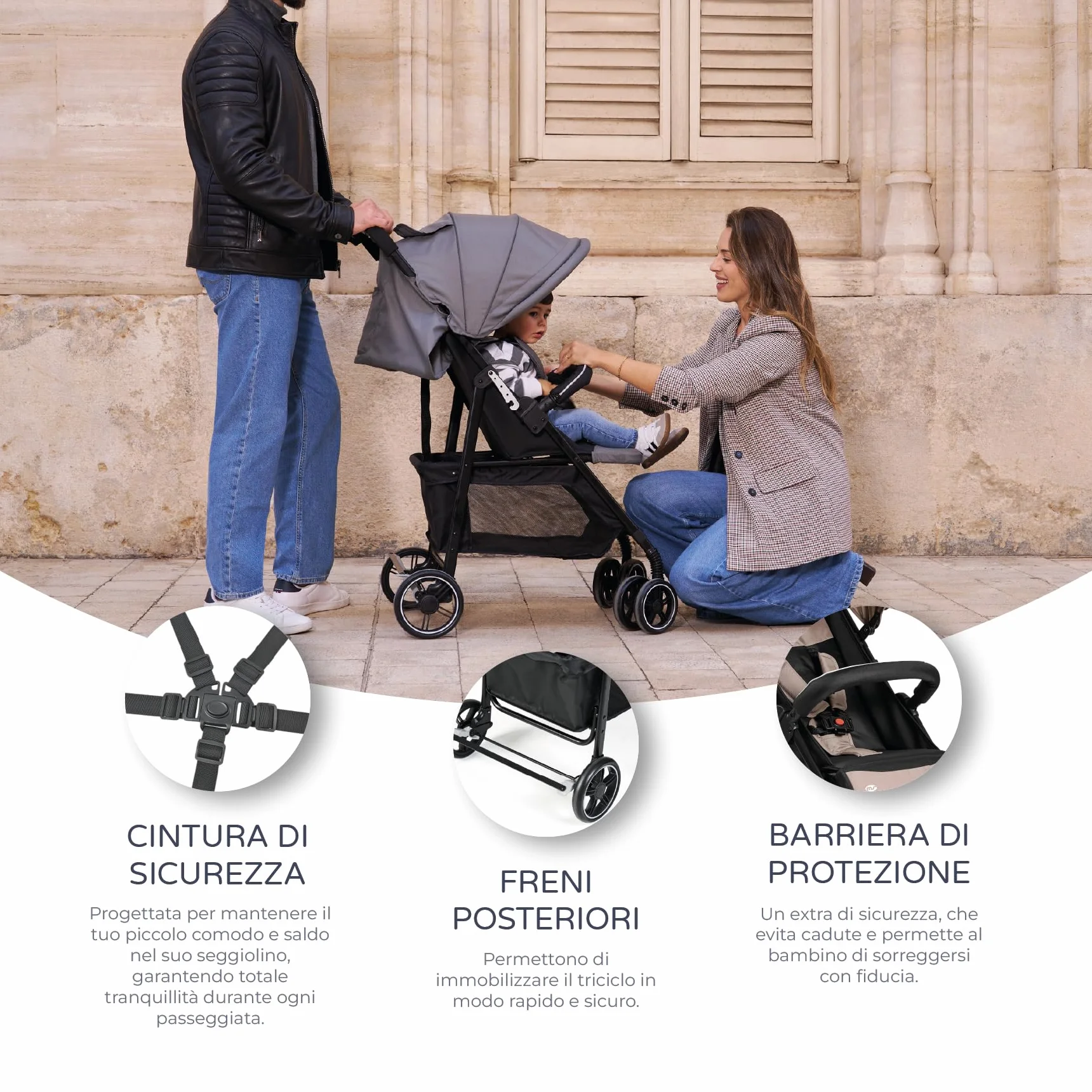 MS BabyWorld Passeggino STREET Carrello bimbo leggero Dalla nascita a 36 mesi 22 kg Ammortizzatori Cappottina XXL Reclinazione massima Beige