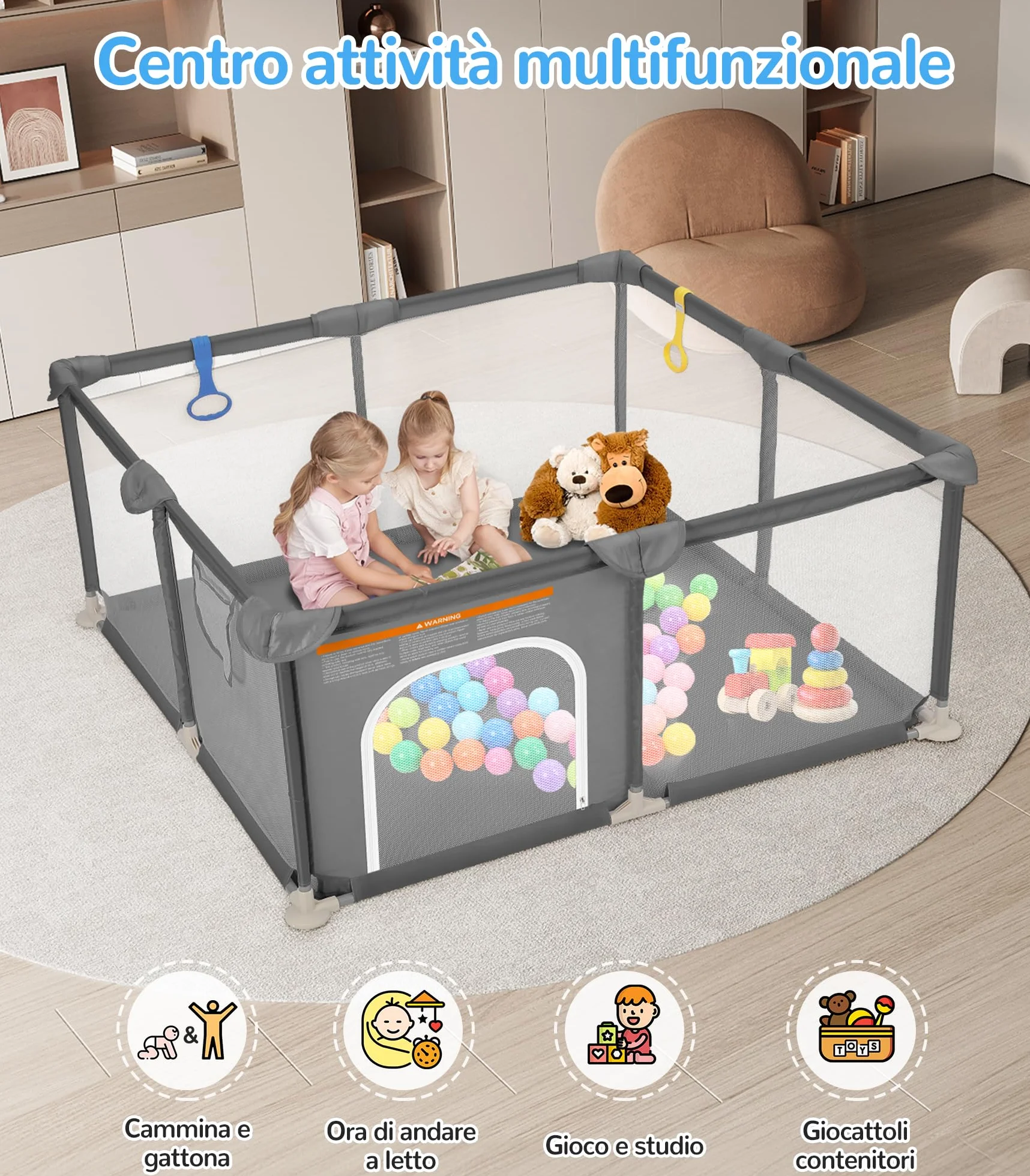 Box per Bambini Recinto Neonato 124 x 124 cm Tessuto Oxford 210D Grigio Scuro
