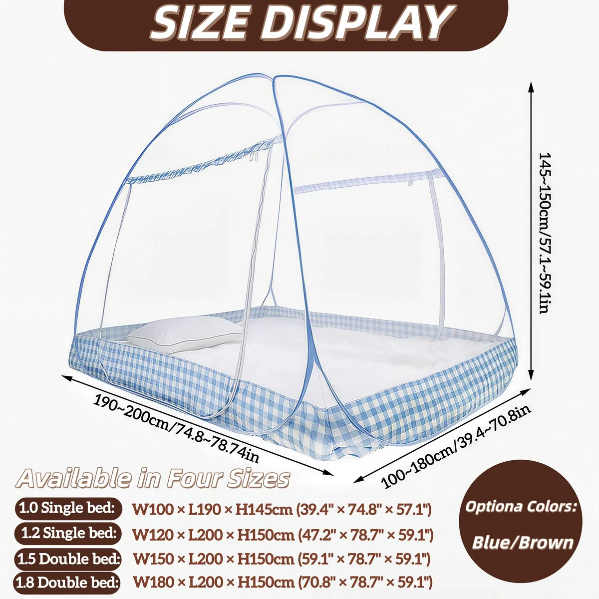 Digead Pop-up Zanzariera a Cupola per Letto Matrimoniale, 120x200 cm con Doppia Porta, Leggera e Traspirante in Poliestere Misto, Pieghevole e Portatile per Casa Viaggio Campeggio - Bordo Marrone