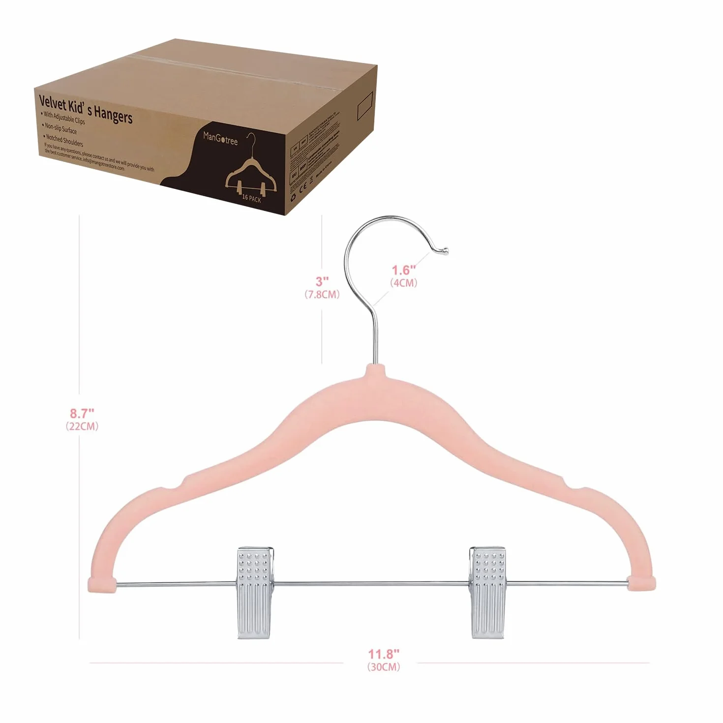 Grucce in velluto per bambini 30 cm con clip mobili antiscivolo ultra sottili salvaspazio 16 pezzi rosa