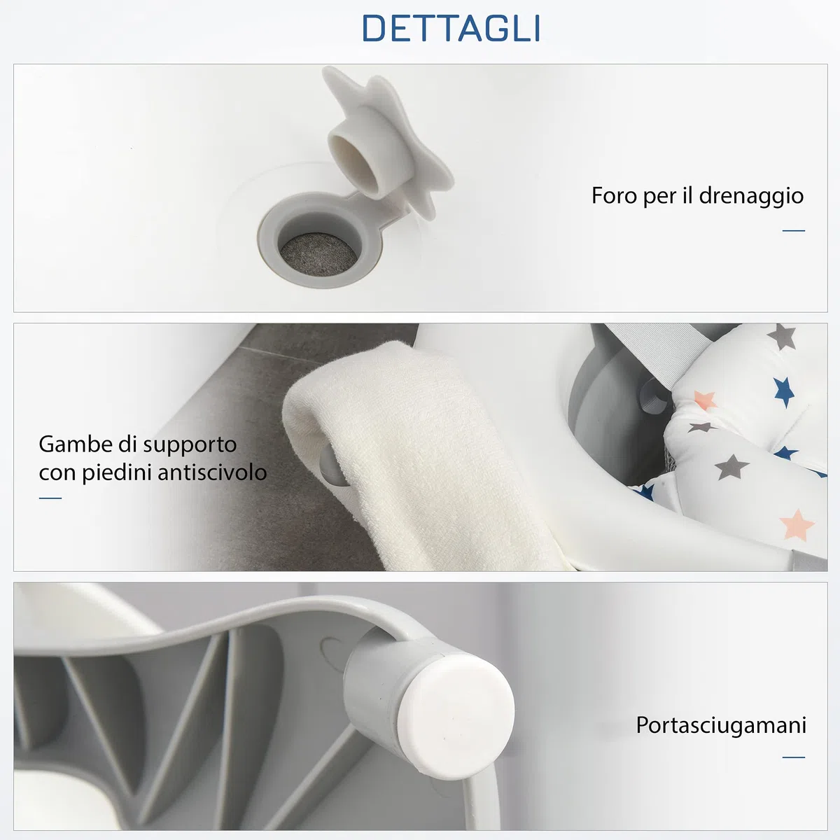 HOMCOM Vaschetta Bagnetto Pieghevole per Bambini 0-3 Anni con Indicatore di Temperatura e Cuscino, 81.5x50.5x23.5cm, Bianco