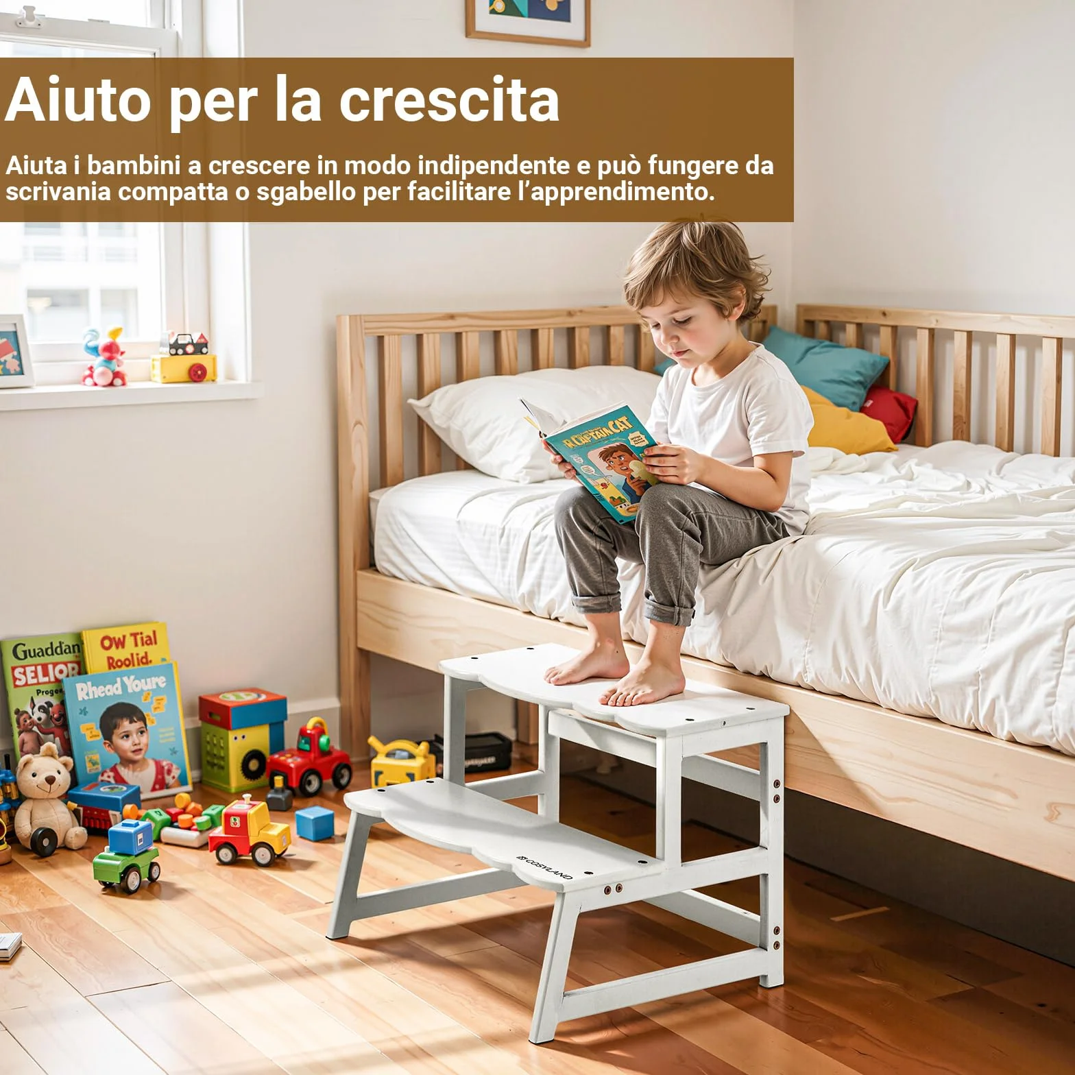 COSYLAND Torre Montessoriana 2 in 1 per Bambini con Protezione Rimovibile 136 kg Bianco