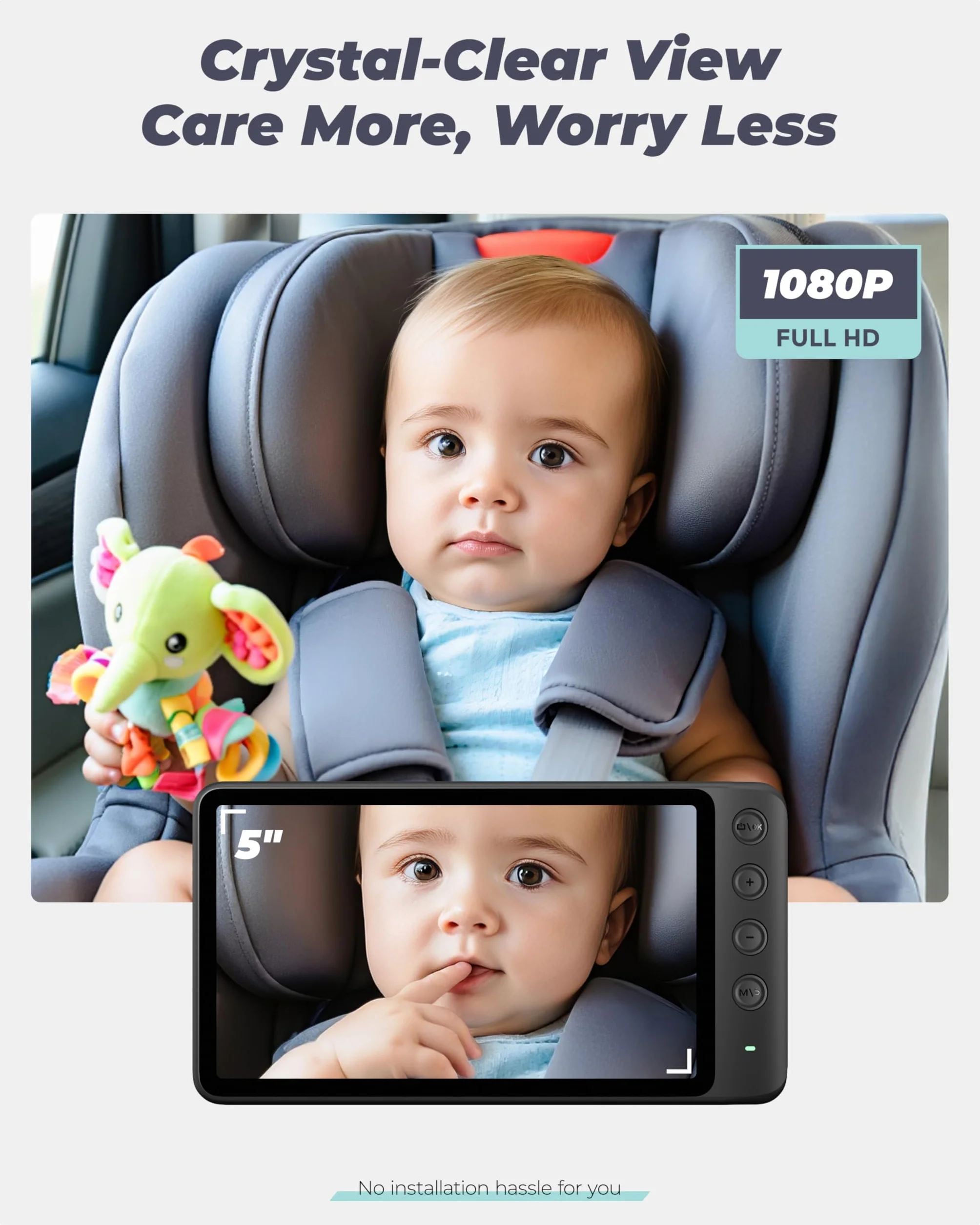 Telecamera Magnetica Doppia per Auto per Bambini, Display IPS 1080P con Supporto Magnetico, 3 Modalità (Zoom/Specchio/Split), Visione Notturna Automatica, Telecamera per Auto USB per Bambini a