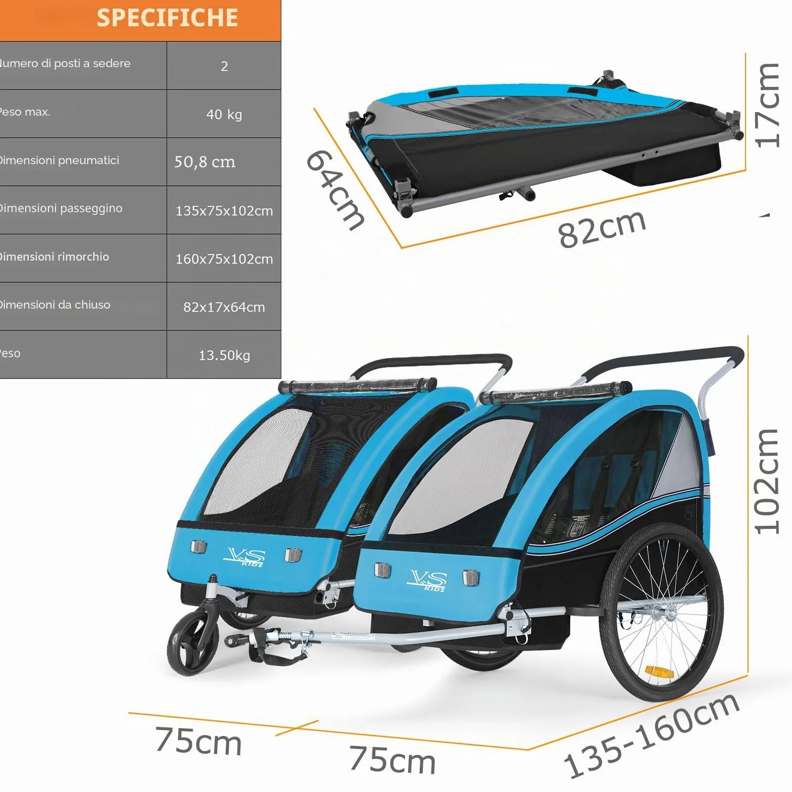 Tiggo VS 50202 Passeggino e rimorchio per bicicletta 2 in 1