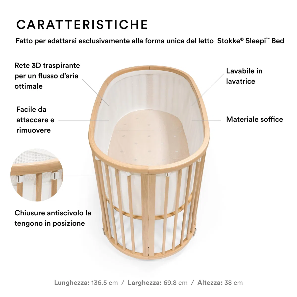 Stokke Fodera in rete Sleepi, Bianca - Rete 3D traspirante per un sonno sicuro - Compatibile con culla/letto Sleepi - Lavabile in lavatrice