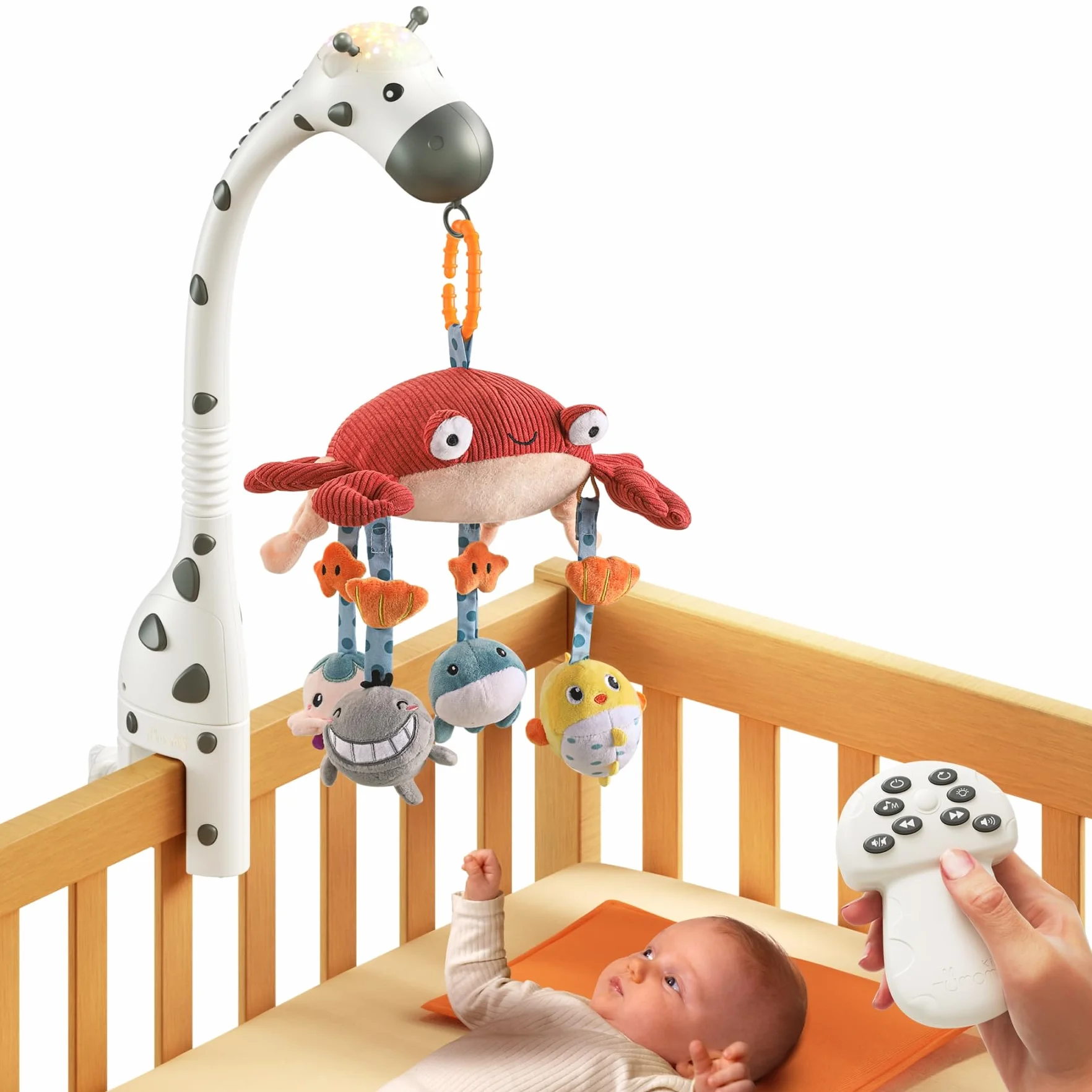 TUMAMA Giostrina Lettino Neonato con Musica e Luce, Carillon Girevole Staccabile per Bambini 0-12 Mesi