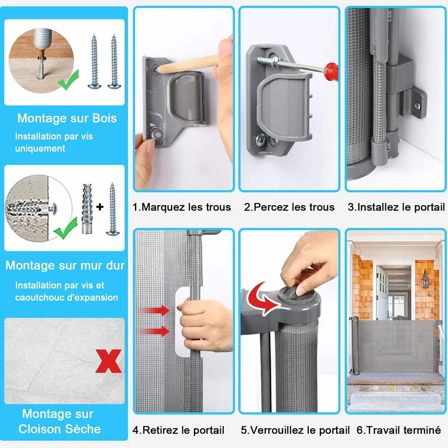 Cancelletto estensibile per scale 0-200 cm Barriera di sicurezza per bambini arrotolabile