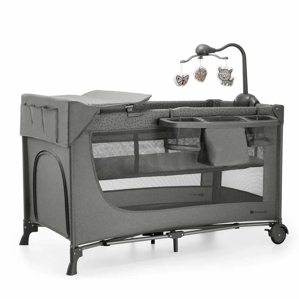 Kinderkraft JOY 2 ACC, 3 in 1 Travel Crib, Baby Travel Cot, Foldable, Grey