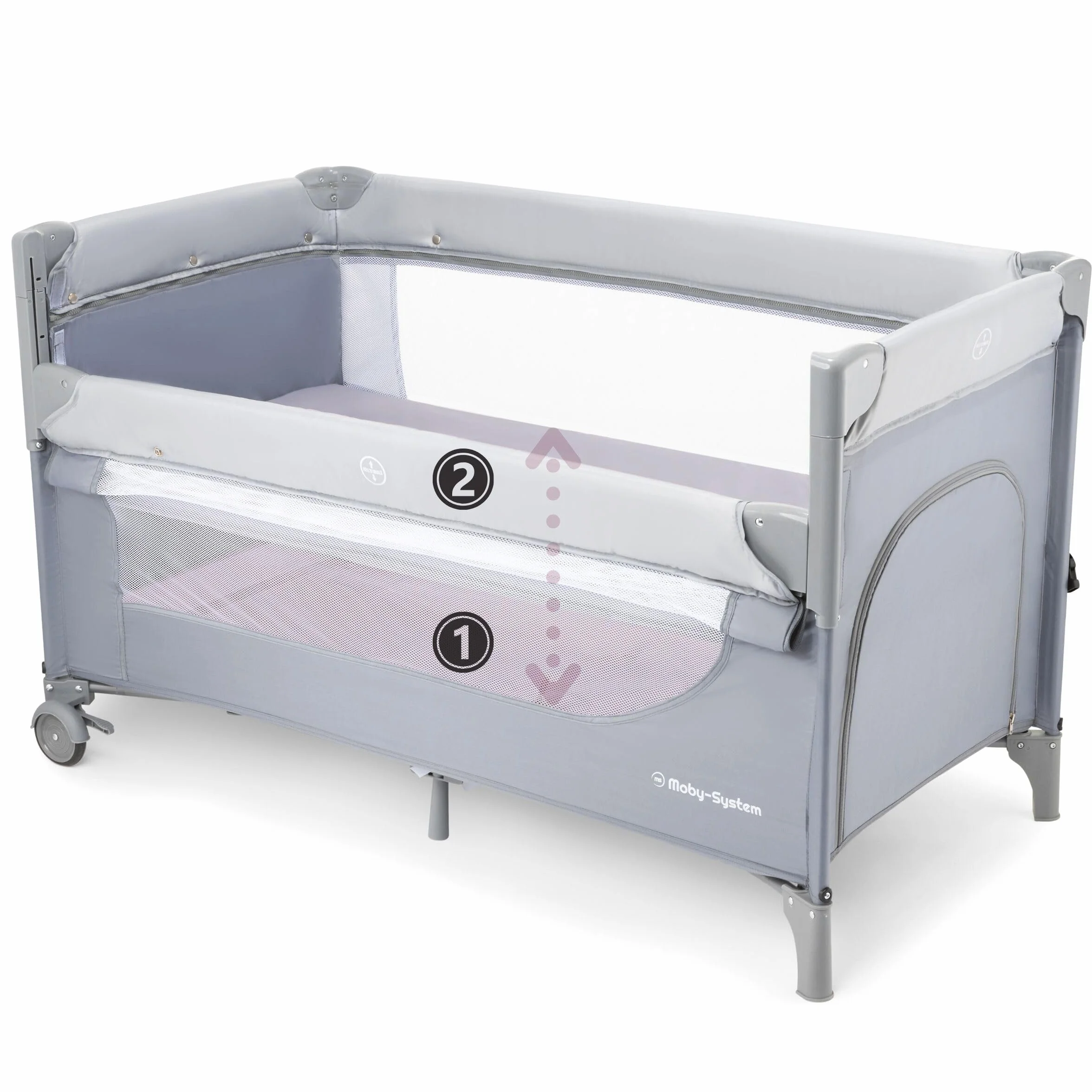 Moby-System Lettino da Viaggio 3 in 1 Box Bambini Recinto Neonati Fasciatoio Materasso Ruote Letto Pieghevole Regolabile 126x66cm Borsa Trasporto