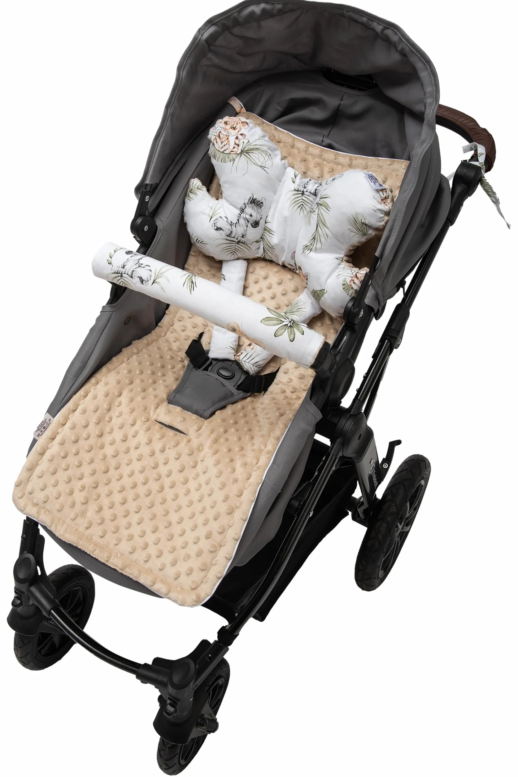 Riduttore Passeggino Universale 78x35cm 5 elementi Copripasseggino Estivo Cotone Minky Safari beige