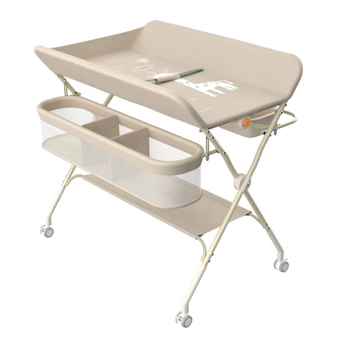 OHMG Fasciatoio pieghevole per Neonati, Tavolo Cambio Pannolini Multifunzionale Portatile, 0-36 Mesi, Organizer per Pannolini, Ruote a 360° Freno, Imbracatura e Protezione di Sicurezza, Lavabile