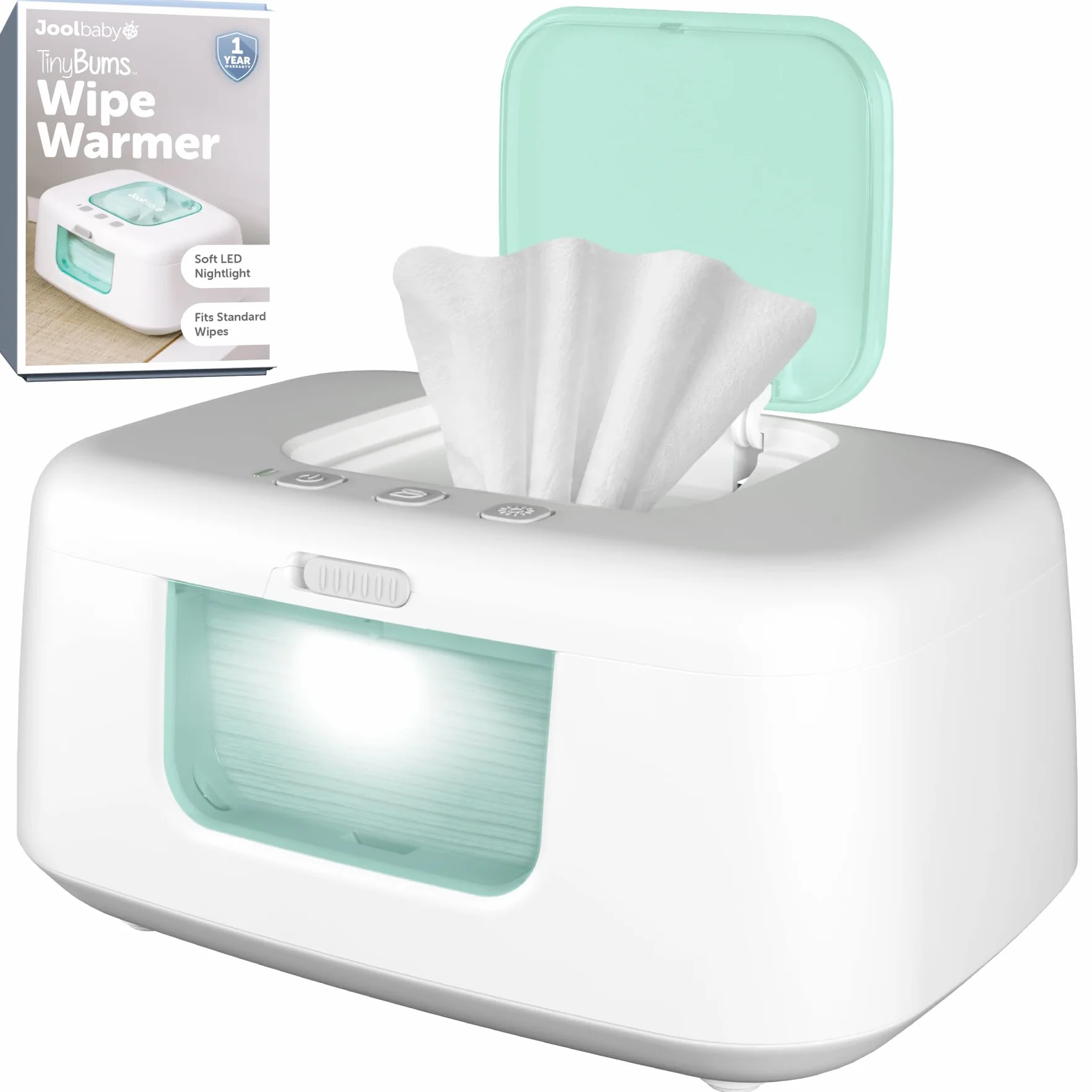 Jool Baby TinyBums Scaldasalviette Dispenser LED Luce Cambia Interruttore On/Off Aqua