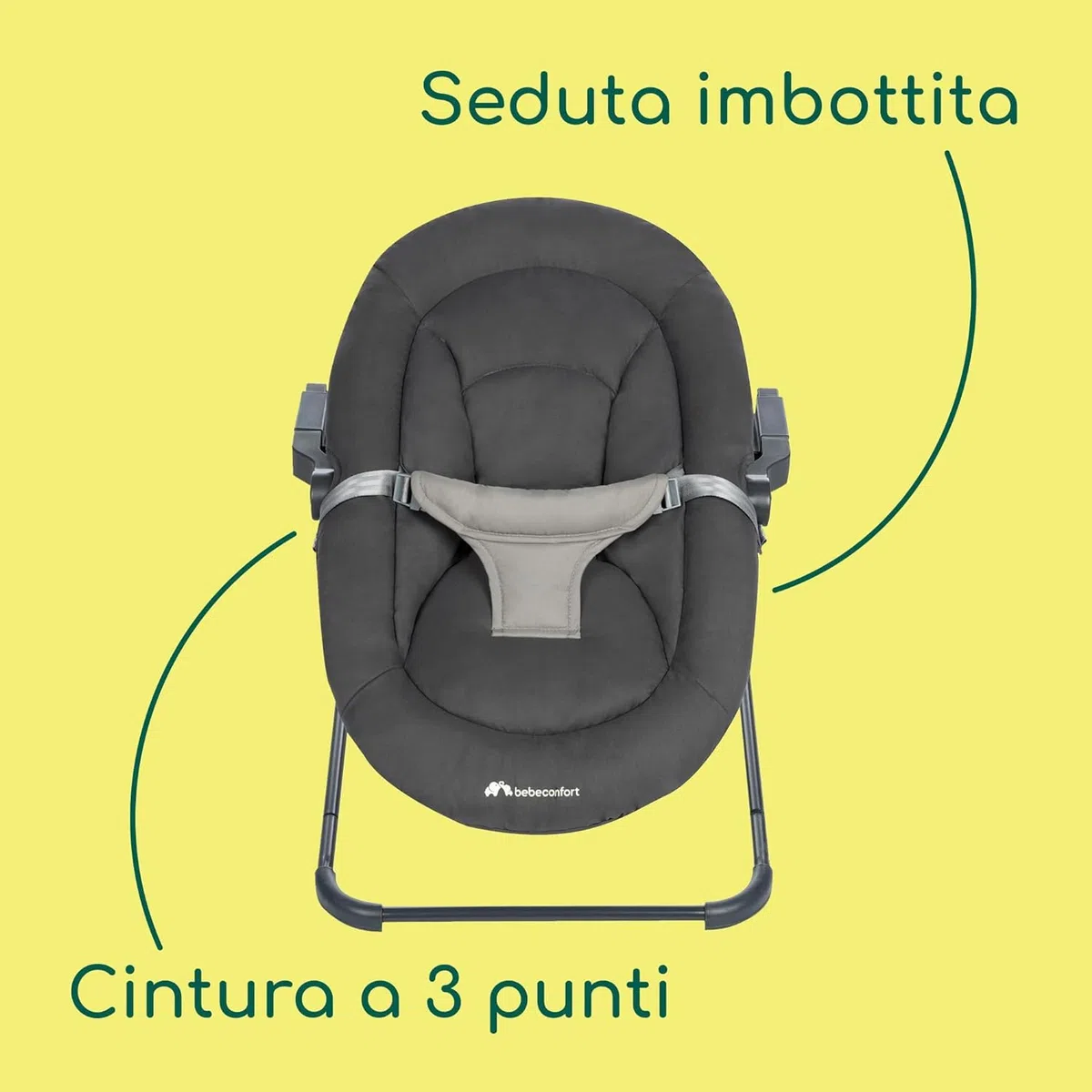 Bebeconfort Timba Baby 2 in 1, Sdraietta Neonati 0-6 mesi, 0-9kg, Compatibile con Seggiolone Timba, Sdraietta Reclinabile in 2 Posizioni, Seduta Imbottita, Cintura a 3 Punti, Tinted Graphite
