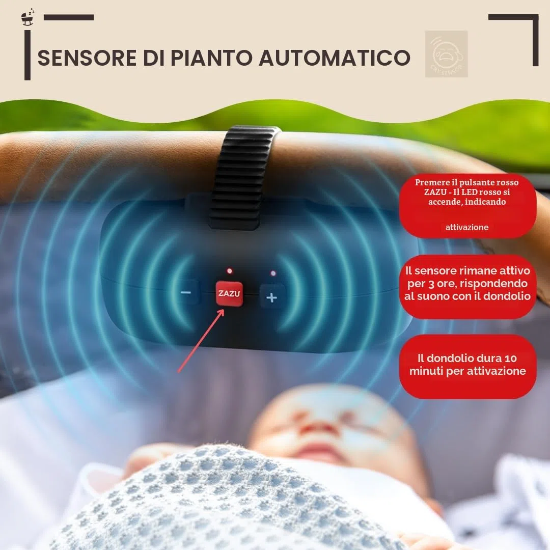 ZAZU Robby - Altalena automatica per passeggino, spessore regolabile, timer da 40 minuti, sensore da viaggio per bambini, ricaricabile USB-C, impermeabile, universale per passeggino e passeggino