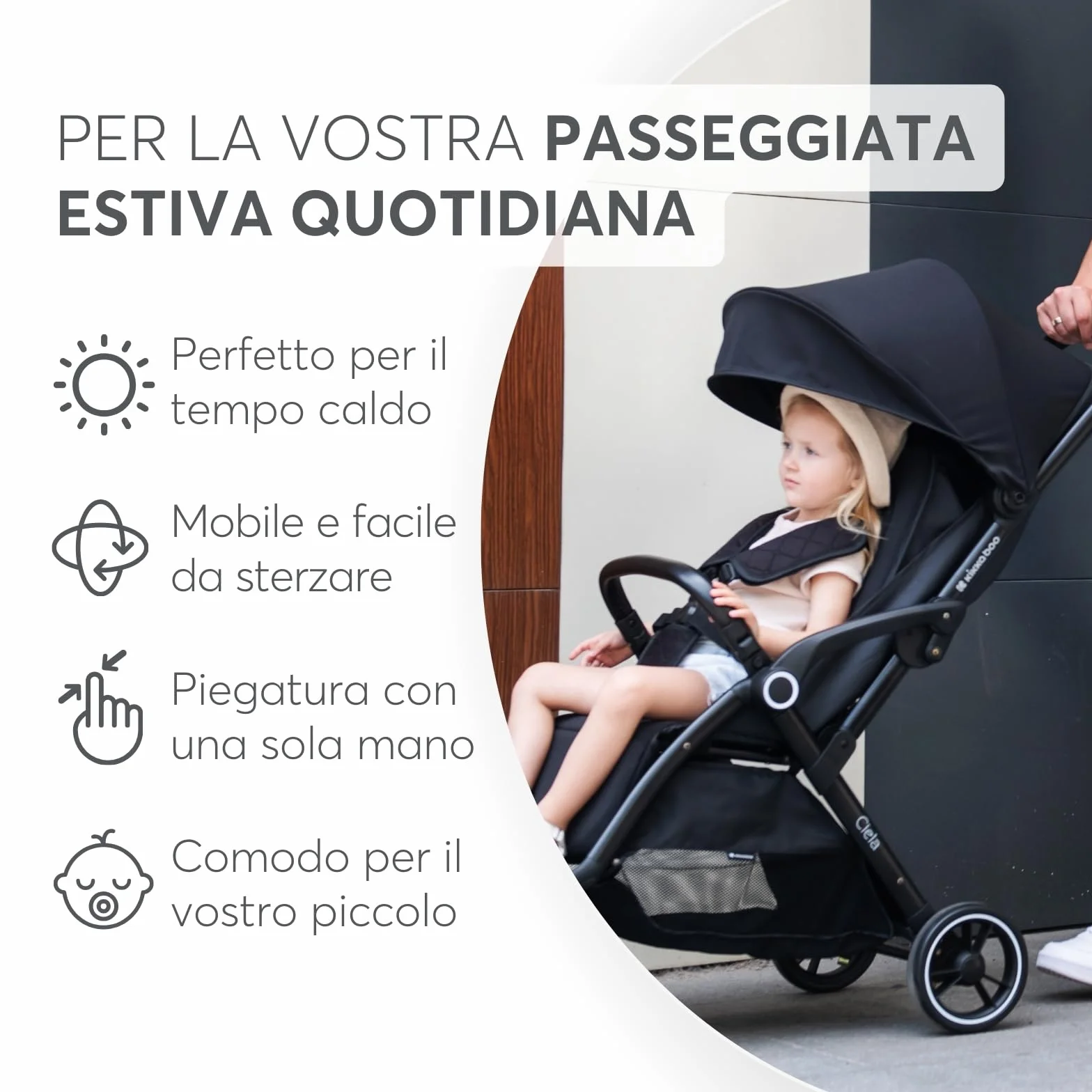 KikkaBoo Passeggino Leggero CIELA fino a 22 kg, Piegatura Automatica, Schienale Reclinabile, Nero