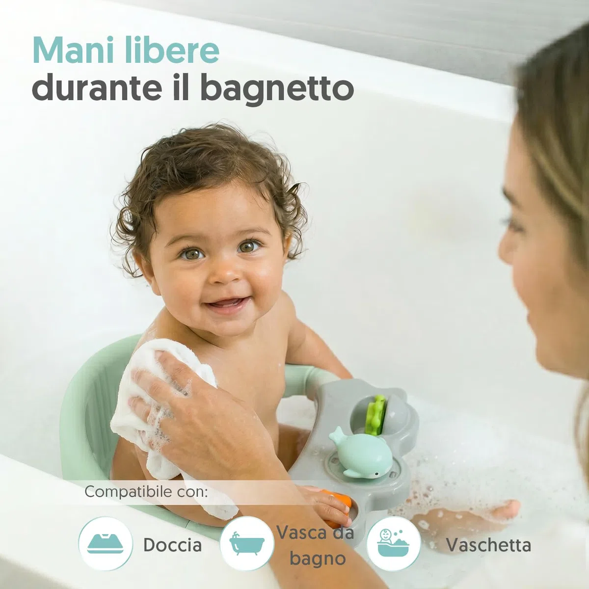 Interbaby Seggiolino da Bagno Bambino Antiscivolo con Ventose | Seggiolino Vasca e Doccia Sicuro ed Ergonomico | Sedia Bagnetto Neonato 6-24 Mesi | Seggiolino Bagno Stabile e Confortevole (Verde)
